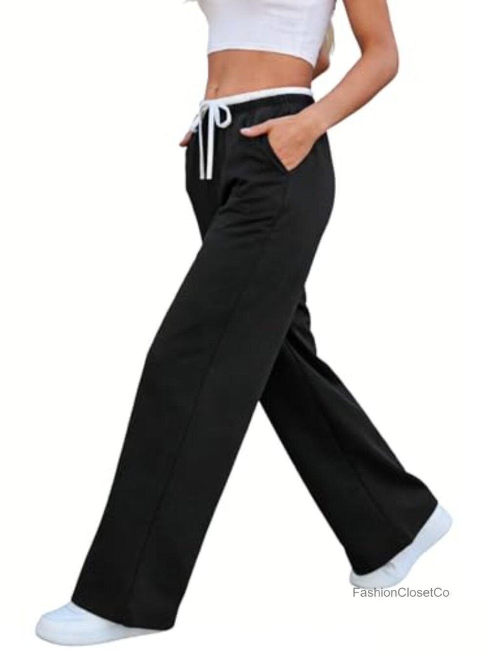 Women's Wide-Leg Track Pants Lightweight High Stretch Polyester Blend - Picture 2 of 5